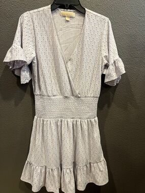Michael Kors Light Lavender Eyelet Wrap Mini Dress